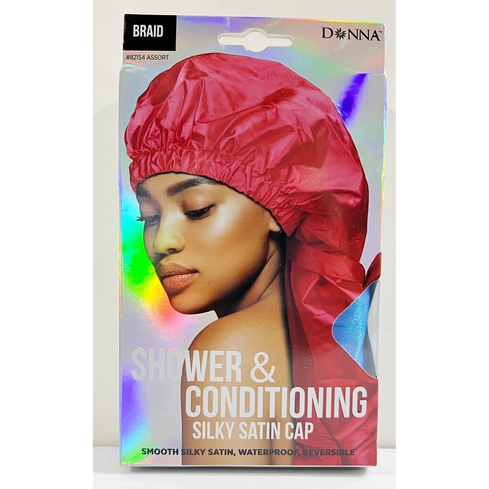 Donna Shower & Conditioning Silk Satin Cap‎ Waterproof Reversible Braid -Blue